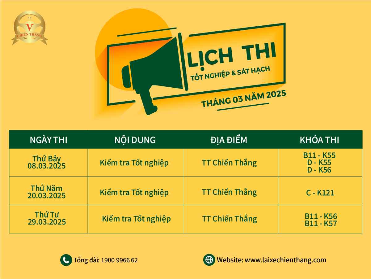 LỊCH THI TỐT NGHIỆP LÁI XE Ô TÔ T03/2025